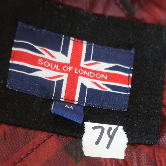 Mens Soul of London Black Wool Blend Jacket Pea Coat M - Picture 10 of 16